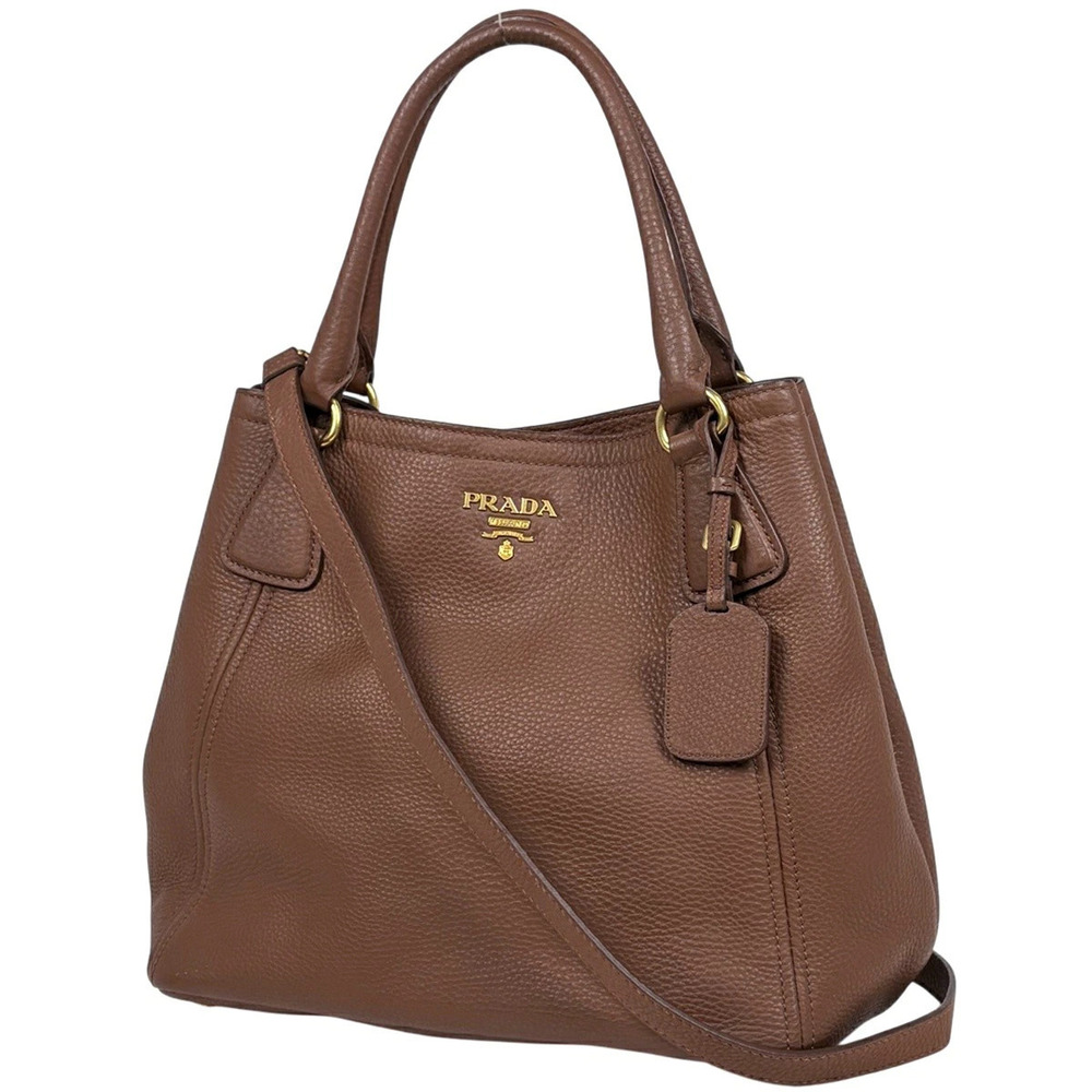 Prada brown pebbled leather Vitello Daino Sacca 2 Mancini bag